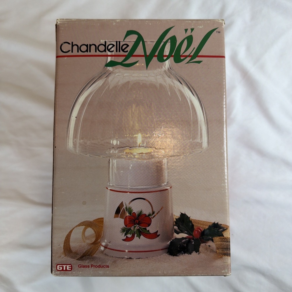 Vintage Chandelle Noel Christmas Tree Candle Lamp Clear Glass Shade Ceramic Base